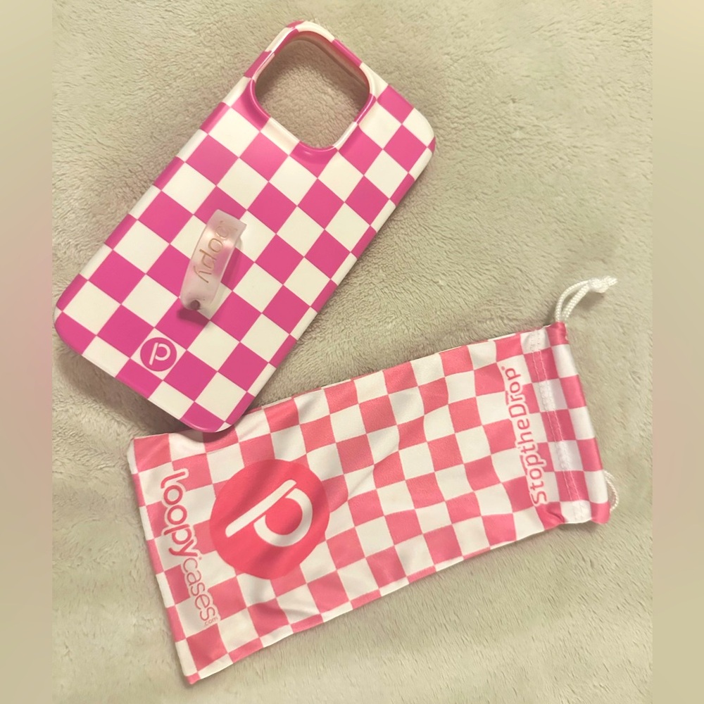 IPhone 14 Pro Max pink checkered loopy case